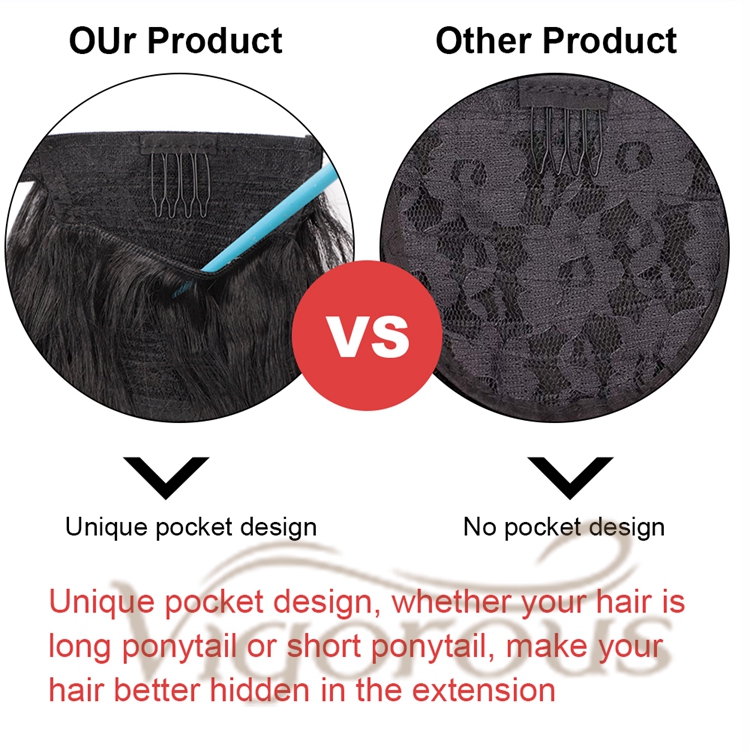 Vigorous Body Wave Magic Paste Wrap Around Upgraded Pocket Heat Resistant Fiber Drawstring Synthetic Ponytail Hair Extension
