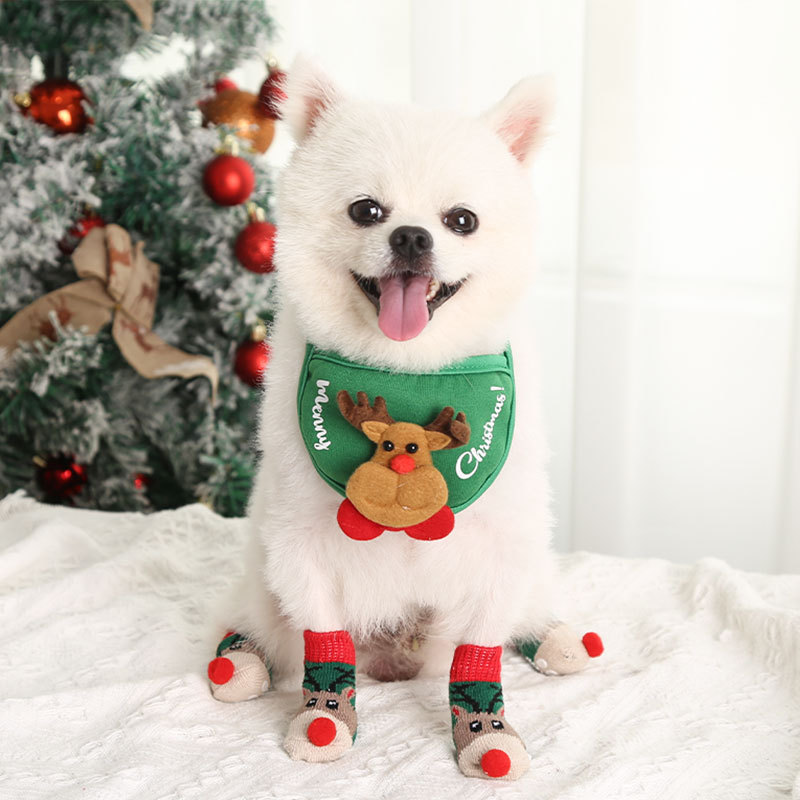 Santa Socks Pet Dogs Cats Small and Medium-sized Dogs Fall and Winter Warmth Elastic Shoes Accessories Supplies