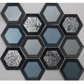 Golden Foil Cover Hexagon Glass Mosaic