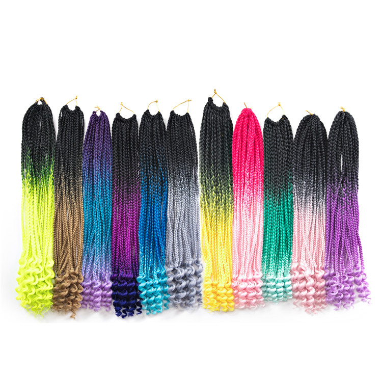 Bright Colors Box Braids Goddess Faux Locs Crochet Hair Curly Ends Pre Knotted Bohemian Extensions Synthetic Hair 24inch