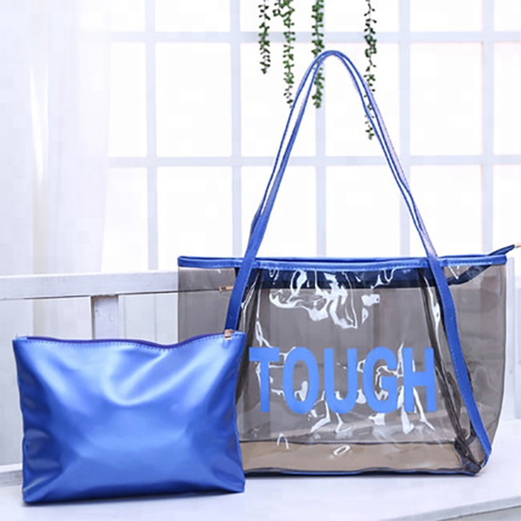 fashion zipper women transparent cosmetic jelly hand bags pvc waterproof beach tote bag