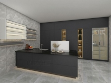 Complete PVC Lacquer Island Black Shaker Kitchen Cabinet