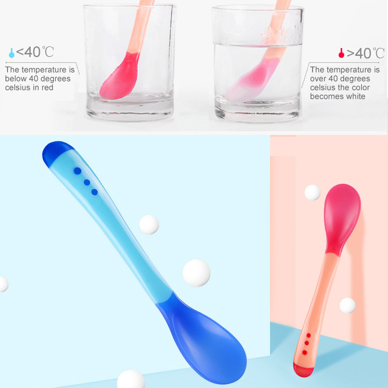 Curved Hot Bendable Sensor Plain Solid Color First Set  Self Feeding Baby Spoon