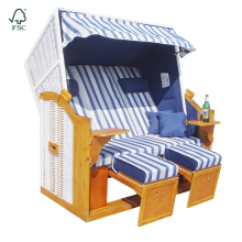Hot Sell Portable Folding Wooden 3 Seats Strandkorb Beach Chair