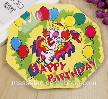 Yellow color octagon shape paper plate for happy birthday