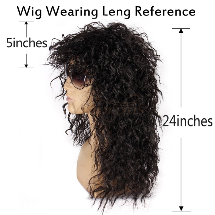 Vigorous Long Curly 80S Men Hair Wig Heat Resistant Synthetic Black Punk Puffy Headgear Fashion Heavy Rocker Style Cosplay Wig