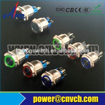 19mm ring Metal illuminated pushbutton switch with high flat head with the character of stop switch