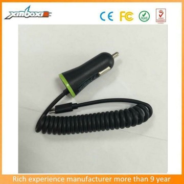 High Speed 3.4A USB Car Charger With Spring Sync Cable For iphone,ipad & Samsung