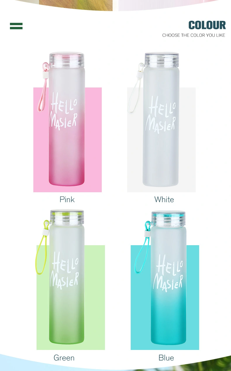 Personalised Designer Colorful Glass Water Bottles Portable Gradient BPA Free Frosted Borosilicate Glass Water Bottle