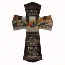 Distressed Christian Cross Wall Sign with Biblical Verse for Home Decor