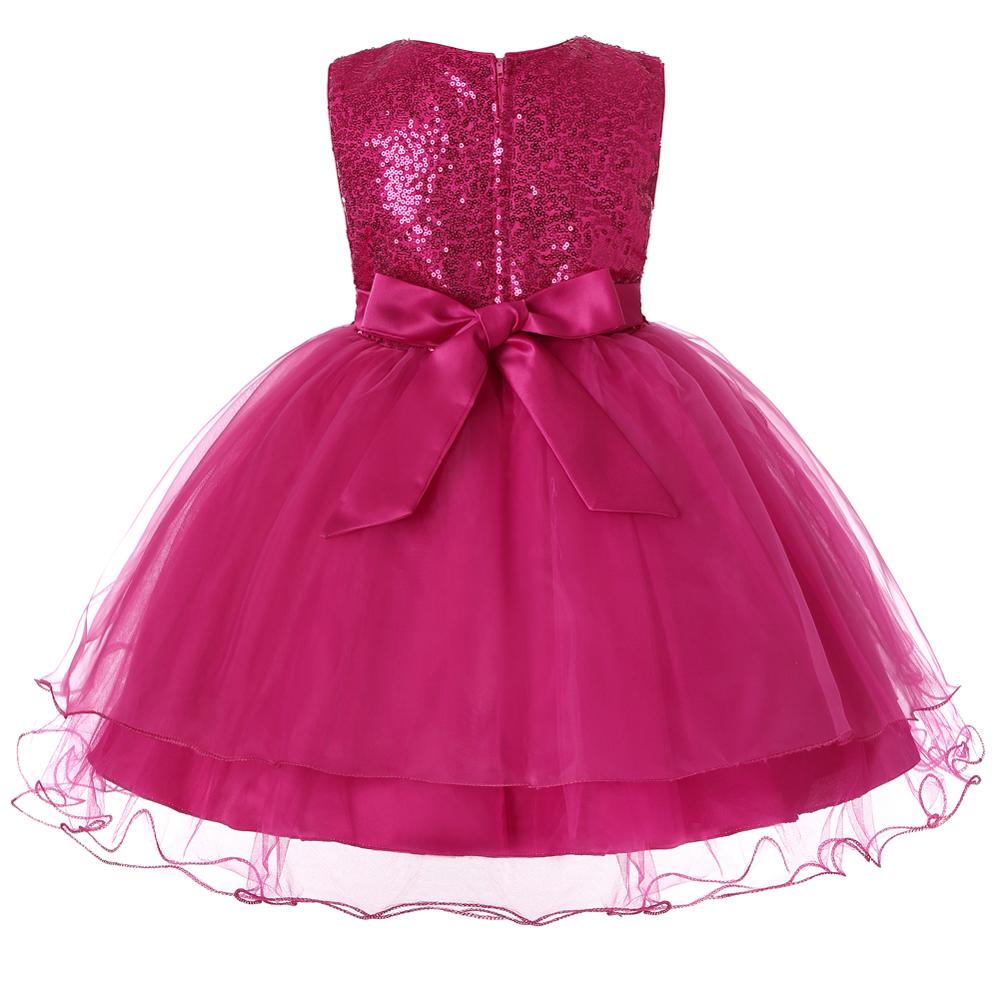 Hot Selling Wholesale Children Kids Girls Boutique Clothing Bowknot Sleeveless baby girl party Sequins dress with flowers