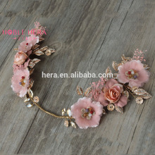 Pink Flower Vintage Wedding Gold Leaf Headpiece Headbands Crown of Hairs 786HC