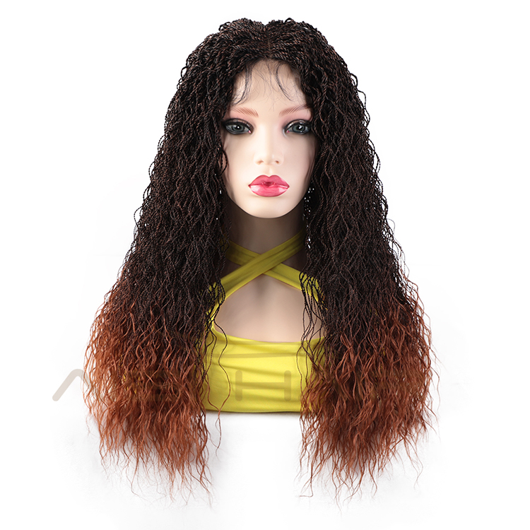 Aisi Hair New Design Long Braided Ombre Brown Swiss Lace Wigs Senegalese Twist Braided Front Lace Synthetic Wigs For Black Women