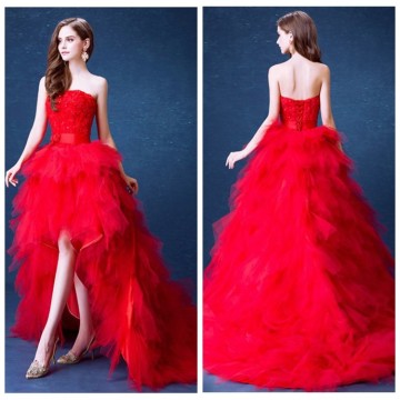 sexy short front long back lace red wedding dress china