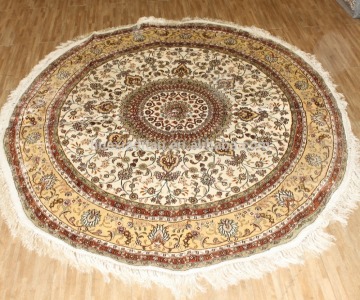 round shape handknotted silk carpets
