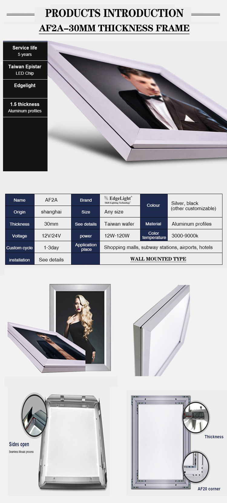 Type Advertising Display Board Aluminum Frame Magic Mirror Sensor Led Light Box A2 Size for China Manu Edgelight Hot Sale Indoor