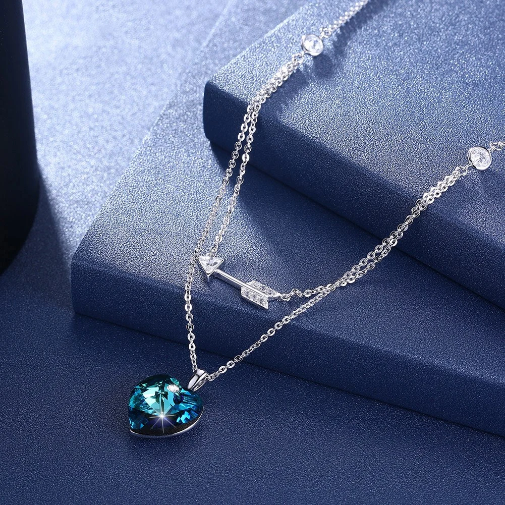 Latest Design New Fashion Necklace Jewelry Statement Gift Elegant Crystal Colorful 925 Sterling Silver Heart Simple Necklace