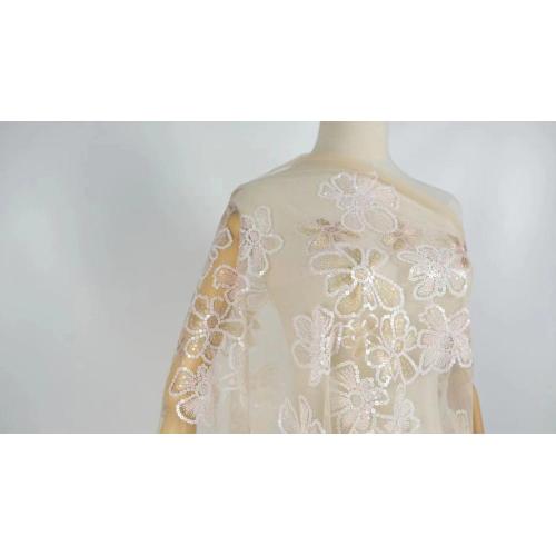2022 mesh bordir payet kain dengan kain renda tulle untuk gaun pengantin