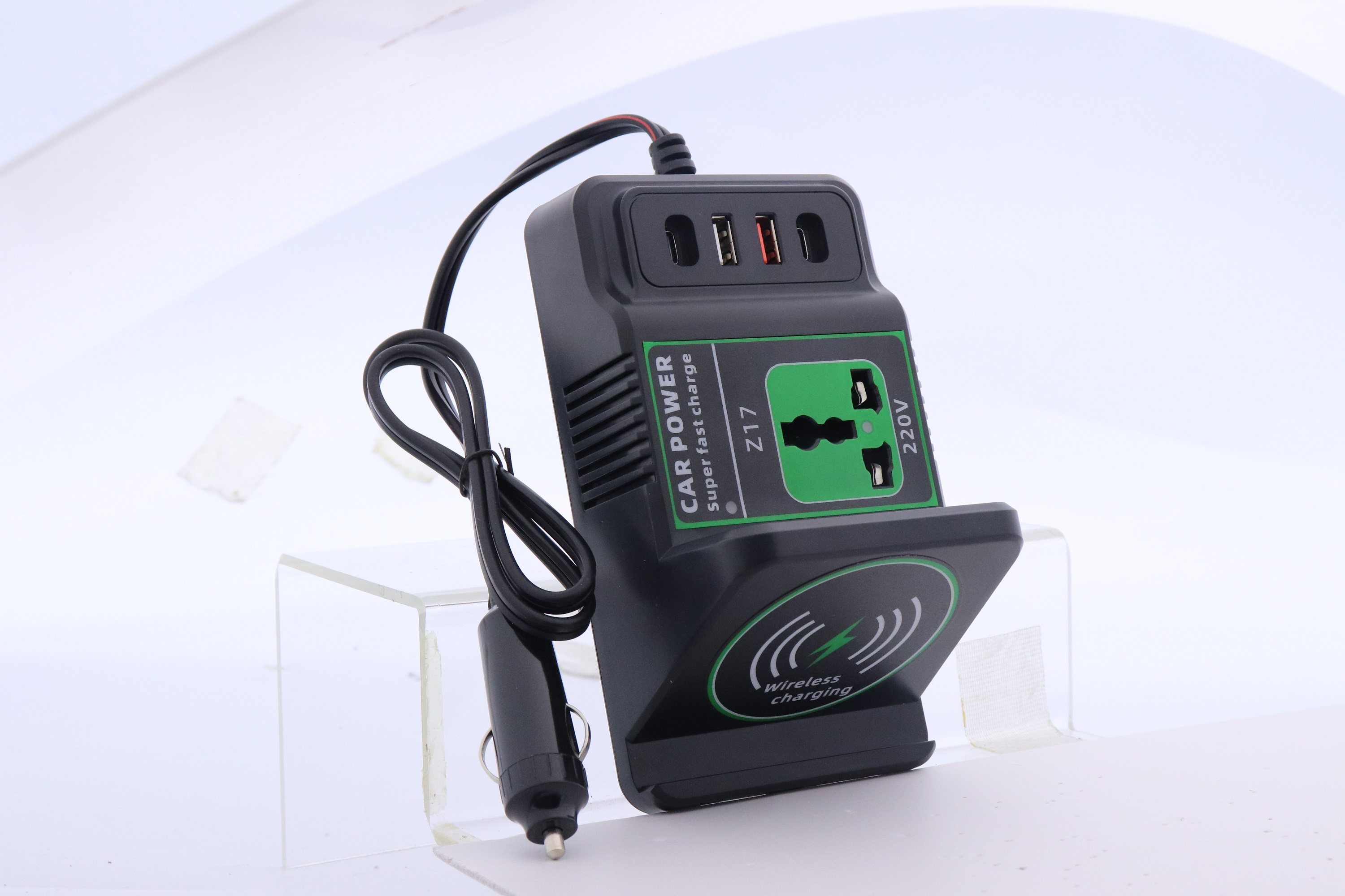 عاكس شحن لاسلكي للسيارة بقدرة 100 وات، شحن سريع 220 فولت QC