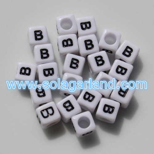 4x7mm Acrylic Individual Alphabet Letter Square Cube Beads A-Z