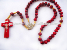 Statement Necklace , Rosary Acrylic Beaded Necklace, Religious Necklace Jewelry Wood Cross Wholesale PT2355