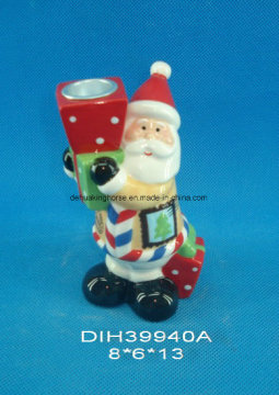 Hand-Painted Ceramic Santa Candle Stand