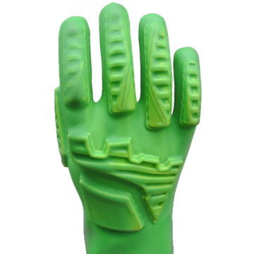 Guantes de impacto verde TPR con TPR en la mano de vuelta