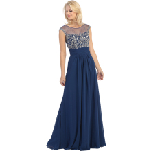 2017 Newest Design Lady Chic Appqilue Beaded Maxi Dress Summer Women Blue Long Chiffon Prom Party Wear Dress