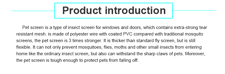 Insetti per la finestra in poliestere con rivestimento in poliestere con rivestimento in poliestere per animali domestici di alta qualità per Windows, schermo PET