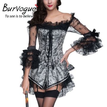 Burvogue Sexy Gothic Steampunk Women Lace Corset Tops Mesh Corset Dress Wholesale