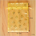 heart printed gold color mini organza bag