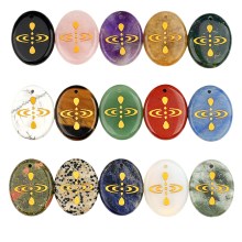 Gemstone Carved Oval Beads Natural Stone 35X45MM Oval Gemstone Pendant (#W06) Engraved Oval Crystal Charm Pendant