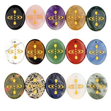 Gemstone Carved Oval Beads Natural Stone 35X45MM Oval Gemstone Pendant (#W06) Engraved Oval Crystal Charm Pendant
