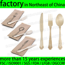 Prepackaged Biodegradable Disposable Wood Cutlery Set Kit