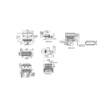 Type-C 24P Female Waterproof IP68 90° SMT ,with two legs onboard SMT