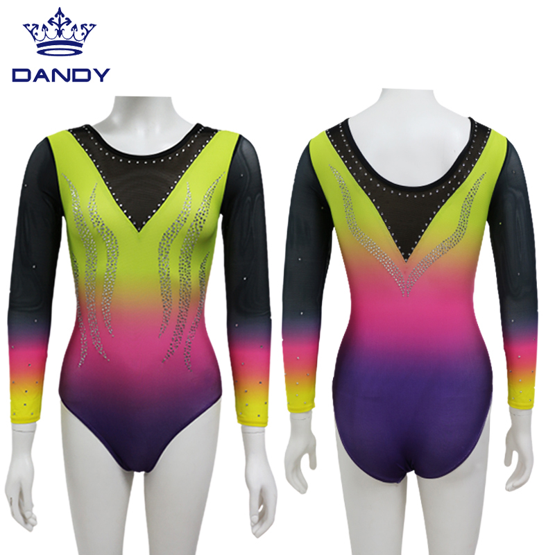 Tùy chỉnh tay áo thể dục dài tay, leotards cho các cô gái