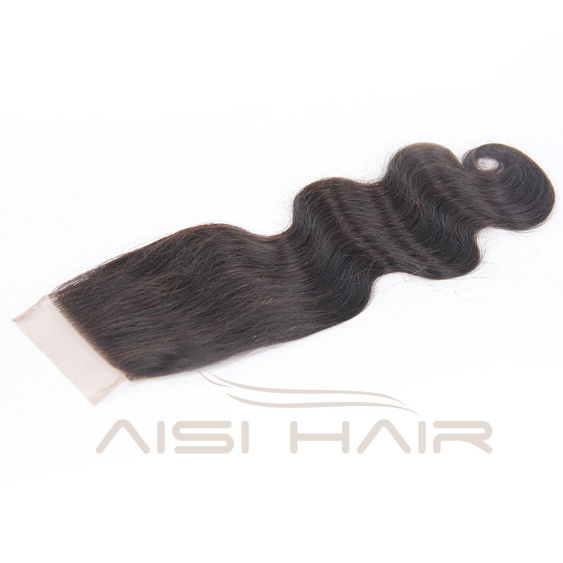 Body Wave Hair 4*4 Lace Closure Free Part 1 Piece 100%  Human Hair Medium Brown Swiss Lace Hair