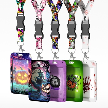Custom Printed Halloween Logo ID Card Holder with Lanyard - Holiday Promotional Gift Card Set