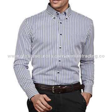 Men's striped business shirts, made of 100% cotton, blake drill decoration in collar