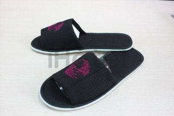 Black Waffle Weave Slippers