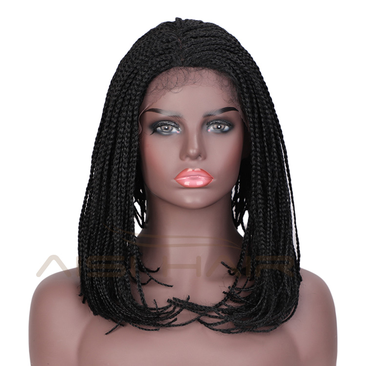 Aisi Hair 16 Inch Vendor Cheap Wholesale Afro Twist Box Braided Lace Frontal Wigs Synthetic Hair For Black Women Lace Front Wig