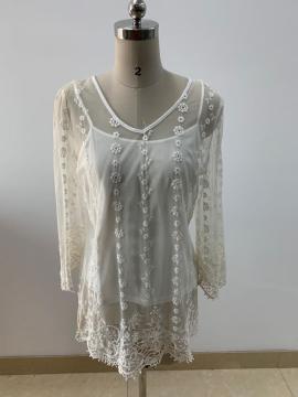 Fashionable Lady's White Embroidered Blouse