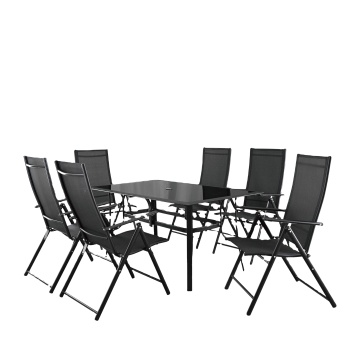 Outdoor Furniture Garden Tempered Glass Table Aluminum Steel Folding Chairs and Table Sets Garden Furniture 188 Sets Modern