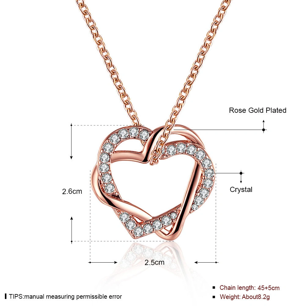 Wholesale Fine Women Jewelry New Style Fashion Rose Gold Heart Chain Pendant Necklace