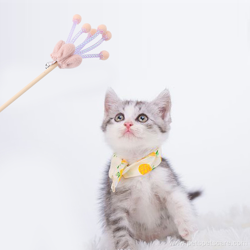 wool flower wooden stick cat toy playing wand