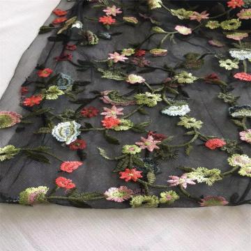 Colorful Tulle Flat Embroidery Fabric with Small Flowers