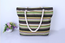 YRYB-0015, factory wholesale fashion three color striped hemp rope canvas women's package tour leisure beach bag