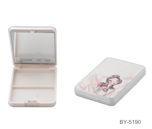 Cartoon Girl White Compact Powder Case With Mirror