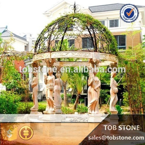 2015 Natural Stone Hand Carved red stone Gazebo with steel dome                        
                                                Quality Assured