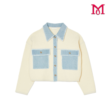 Blue and White Denim Style Women's Jacket